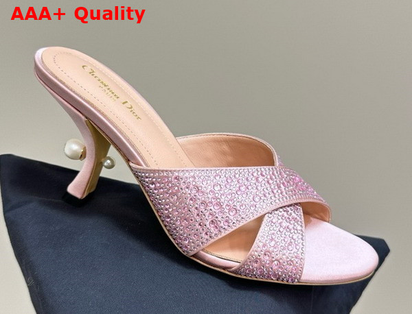 Dior Tribales Heeled Slide Beige Suede Calfskin and Pink Strass Replica