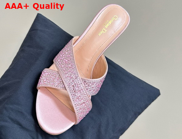 Dior Tribales Heeled Slide Beige Suede Calfskin and Pink Strass Replica