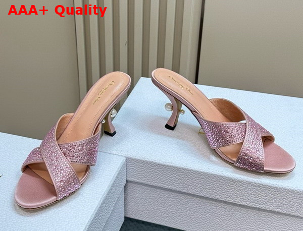 Dior Tribales Heeled Slide Beige Suede Calfskin and Pink Strass Replica