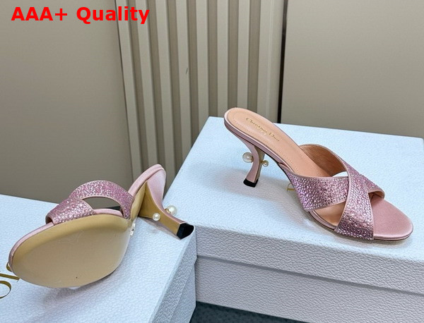 Dior Tribales Heeled Slide Beige Suede Calfskin and Pink Strass Replica