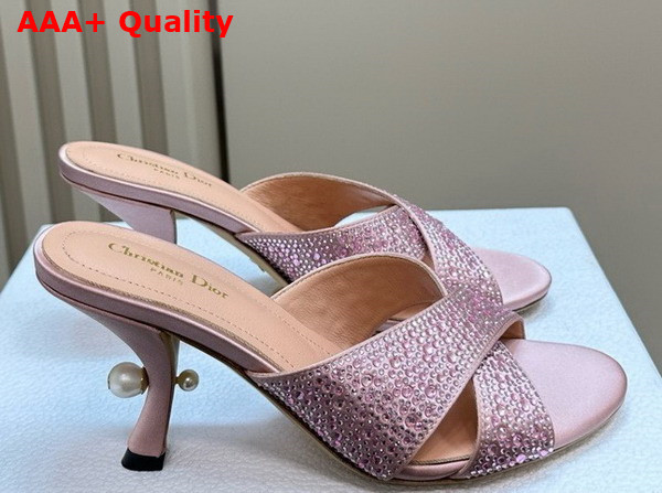 Dior Tribales Heeled Slide Beige Suede Calfskin and Pink Strass Replica