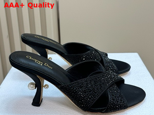 Dior Tribales Heeled Slide Black Suede Calfskin and Srass Replica