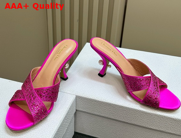 Dior Tribales Heeled Slide Bright Pink Suede Calfskin and Strass Replica