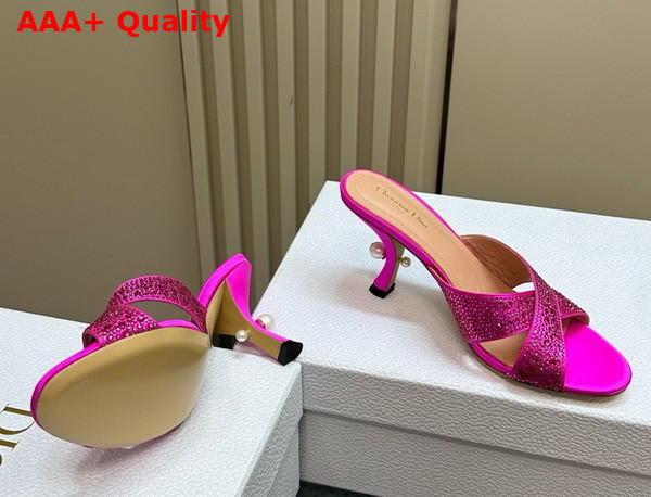 Dior Tribales Heeled Slide Bright Pink Suede Calfskin and Strass Replica