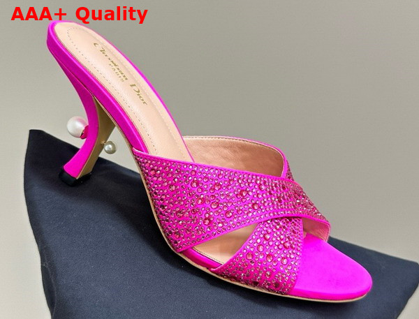 Dior Tribales Heeled Slide Bright Pink Suede Calfskin and Strass Replica