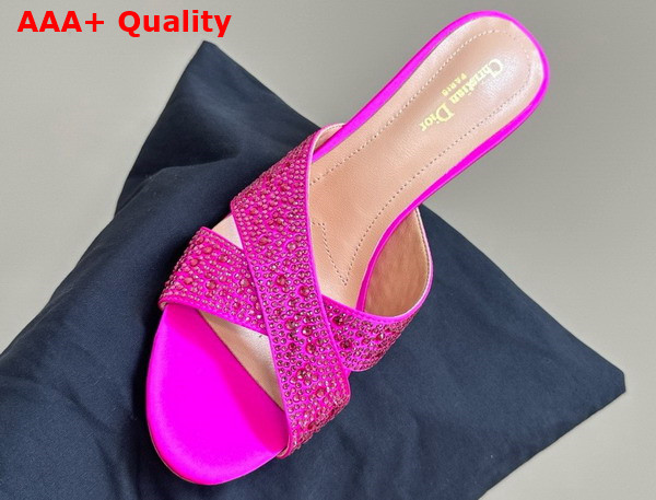 Dior Tribales Heeled Slide Bright Pink Suede Calfskin and Strass Replica