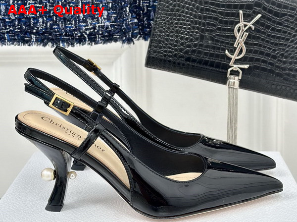 Dior Tribales Slingback Pump in Black Patent Calfskin Replica