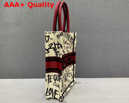 Dior Vertical Dior Book Tote with Dioramour Graffiti Latte Multicolor Dioramour Graffiti Embroidery Replica