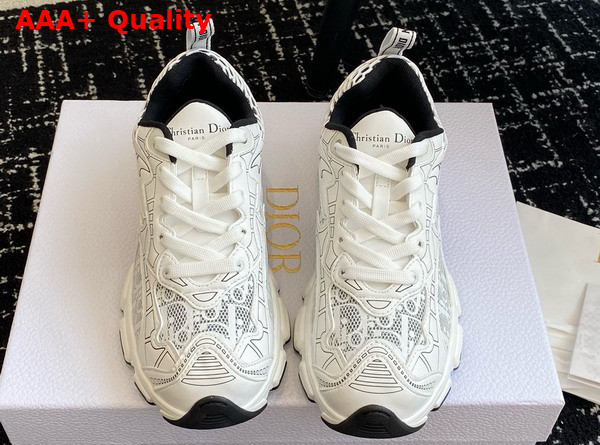 Dior Vibe Sneaker White Mesh Printed with Dior Oblique Motif and White and Black Leather Effect Panels Replica