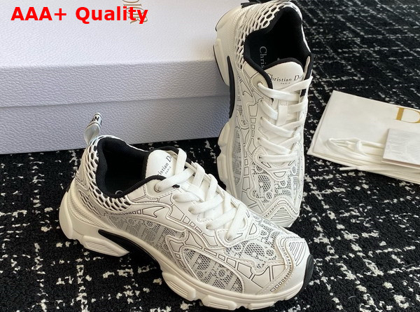 Dior Vibe Sneaker White Mesh Printed with Dior Oblique Motif and White and Black Leather Effect Panels Replica