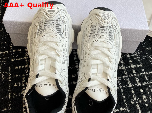 Dior Vibe Sneaker White Mesh Printed with Dior Oblique Motif and White and Black Leather Effect Panels Replica