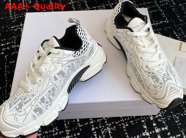 Dior Vibe Sneaker White Mesh Printed with Dior Oblique Motif and White and Black Leather Effect Panels Replica