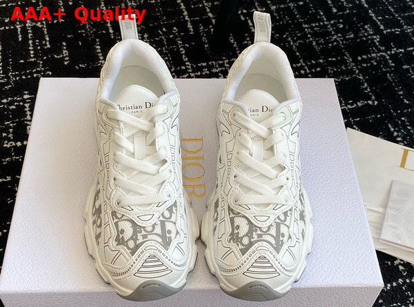 Dior Vibe Sneaker White Mesh Printed with Dior Oblique Motif and White and Grey Leather Effect Panels Replica