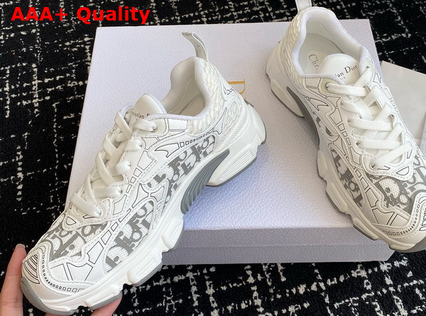 Dior Vibe Sneaker White Mesh Printed with Dior Oblique Motif and White and Grey Leather Effect Panels Replica