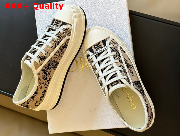 Dior Walk N Dior Platform Sneaker Beige and Black Cotton Embroidered with Plan de Paris Motif Replica