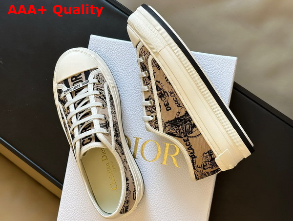 Dior Walk N Dior Platform Sneaker Beige and Black Cotton Embroidered with Plan de Paris Motif Replica