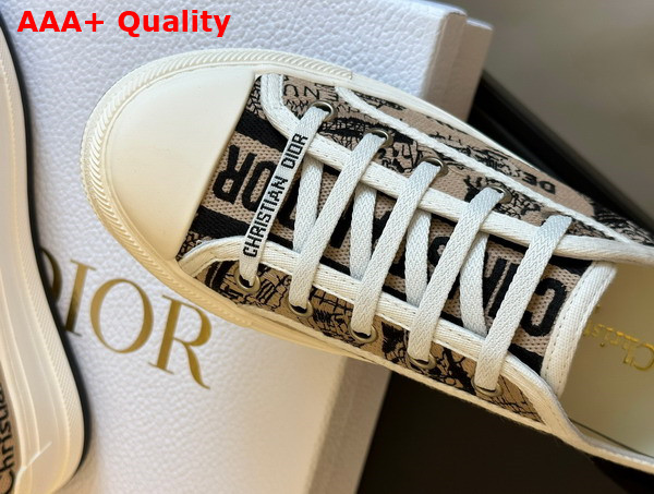 Dior Walk N Dior Platform Sneaker Beige and Black Cotton Embroidered with Plan de Paris Motif Replica