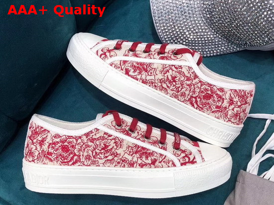 Dior WalknDior Sneaker Embroidered with Red Blooms Motif Replica