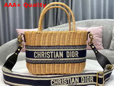 Dior Wicker Basket Bag Blue Dior Oblique Jacquard and Natural Wicker Replica