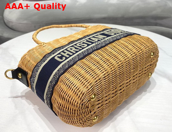 Dior Wicker Basket Bag Blue Dior Oblique Jacquard and Natural Wicker Replica