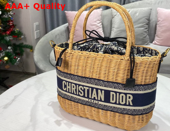 Dior Wicker Basket Bag Blue Dior Oblique Jacquard and Natural Wicker Replica