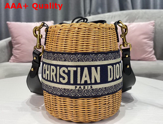 Dior Wicker Bucket Bag Blue Dior Oblique Jacquard and Natural Wicker Replica