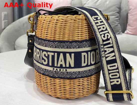 Dior Wicker Bucket Bag Blue Dior Oblique Jacquard and Natural Wicker Replica