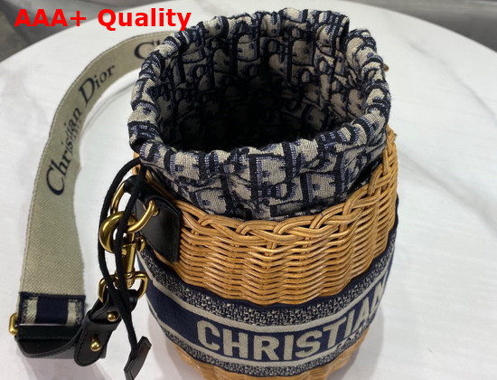 Dior Wicker Bucket Bag Blue Dior Oblique Jacquard and Natural Wicker Replica