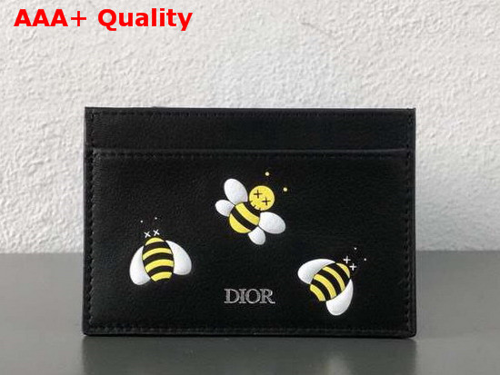 Dior X Kaws Black Card Holder with Yellow Bees Replica