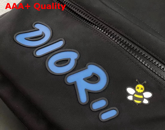 Dior X Kaws Black Nylon Backpack with Blue Dior Logo Replica