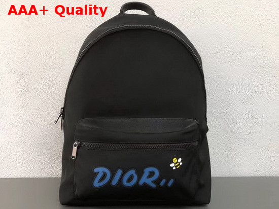 Dior X Kaws Black Nylon Backpack with Blue Dior Logo Replica