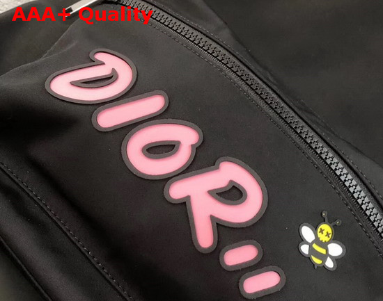 Dior X Kaws Black Nylon Backpack with Pink Dior Logo Replica