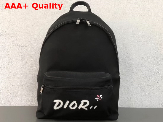 Dior X Kaws Black Nylon Backpack with White Dior Logo Replica