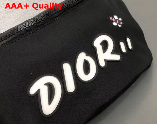 Dior X Kaws Black Nylon Belt Bag with White Dior Logo Replica