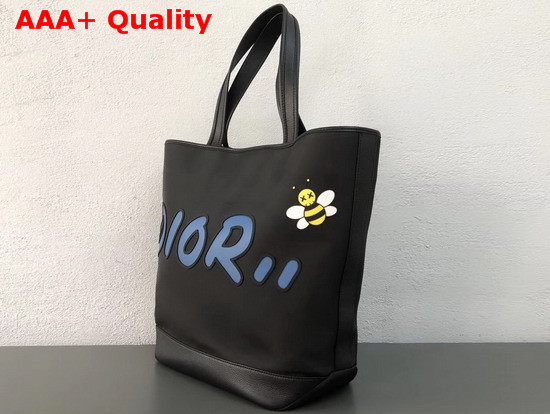 Dior X Kaws Tote in Black Nylon with Blue Dior Logo Replica