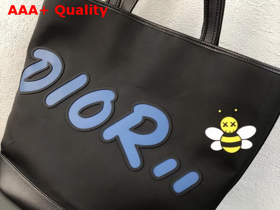 Dior X Kaws Tote in Black Nylon with Blue Dior Logo Replica