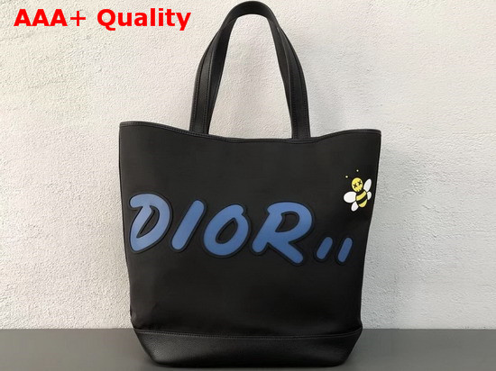 Dior X Kaws Tote in Black Nylon with Blue Dior Logo Replica