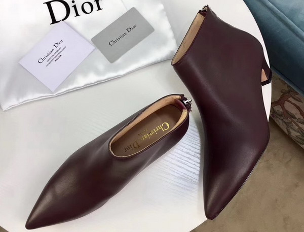 Dior Zip Up Ankle Boot in Burgundy Calfskin Leather 4cm Heel For Sale