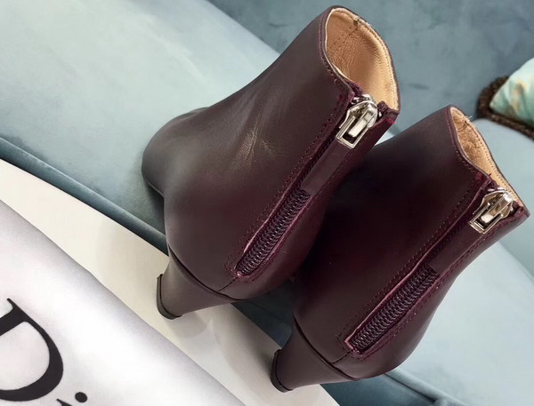 Dior Zip Up Ankle Boot in Burgundy Calfskin Leather 4cm Heel For Sale