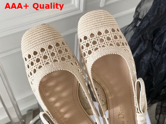 Dior and Moi Slingback Ballerina Flat Beige Cannage Embroidered Mesh Replica