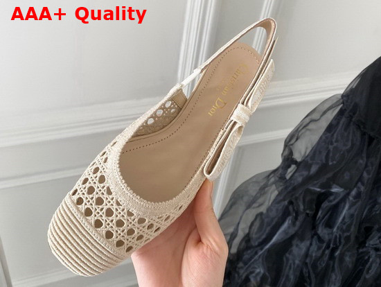 Dior and Moi Slingback Ballerina Flat Beige Cannage Embroidered Mesh Replica