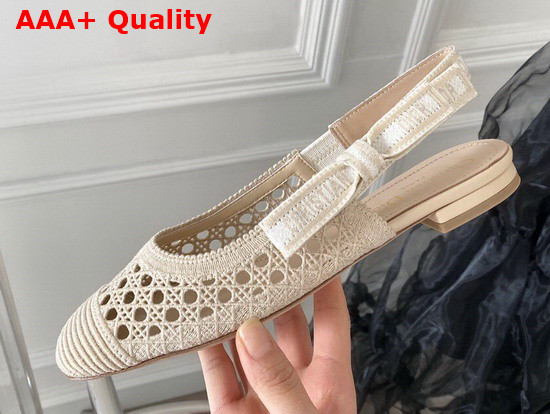 Dior and Moi Slingback Ballerina Flat Beige Cannage Embroidered Mesh Replica