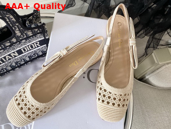 Dior and Moi Slingback Ballerina Flat Beige Cannage Embroidered Mesh Replica