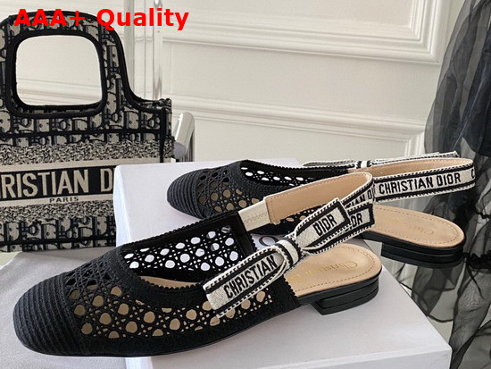 Dior and Moi Slingback Ballerina Flat Black Cannage Embroidered Mesh Replica