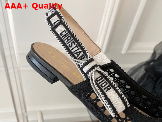 Dior and Moi Slingback Ballerina Flat Black Cannage Embroidered Mesh Replica