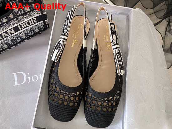 Dior and Moi Slingback Ballerina Flat Black Cannage Embroidered Mesh Replica