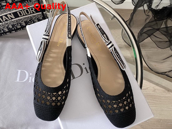 Dior and Moi Slingback Ballerina Flat Black Cannage Embroidered Mesh Replica