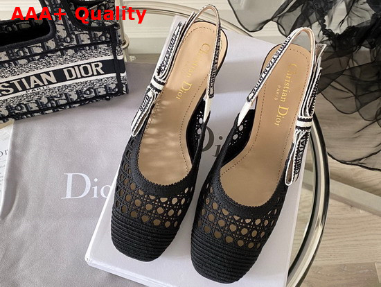 Dior and Moi Slingback Pump Black Cannage Embroidered Mesh Replica