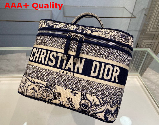 DiorTravel Vanity Case Blue Toile de Jouy Embroidery Replica