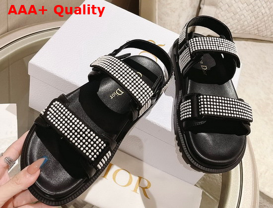 Dioract Sandal Black Technical Fabric and White Resin Pearls Replica